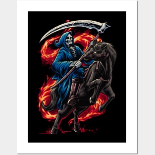 grim reaper riding horse illustration Posters and Art